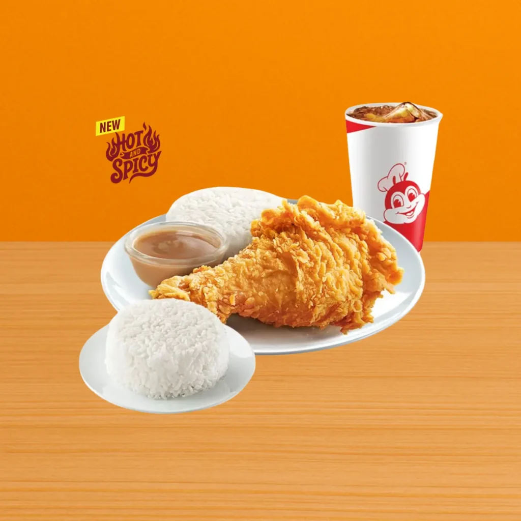 Jollibee Menu Price List Philippines 2025 – Updated Meals & Prices 57 1pc Chickenjoy New Spicy w Double Rice and Regular Iced Tea