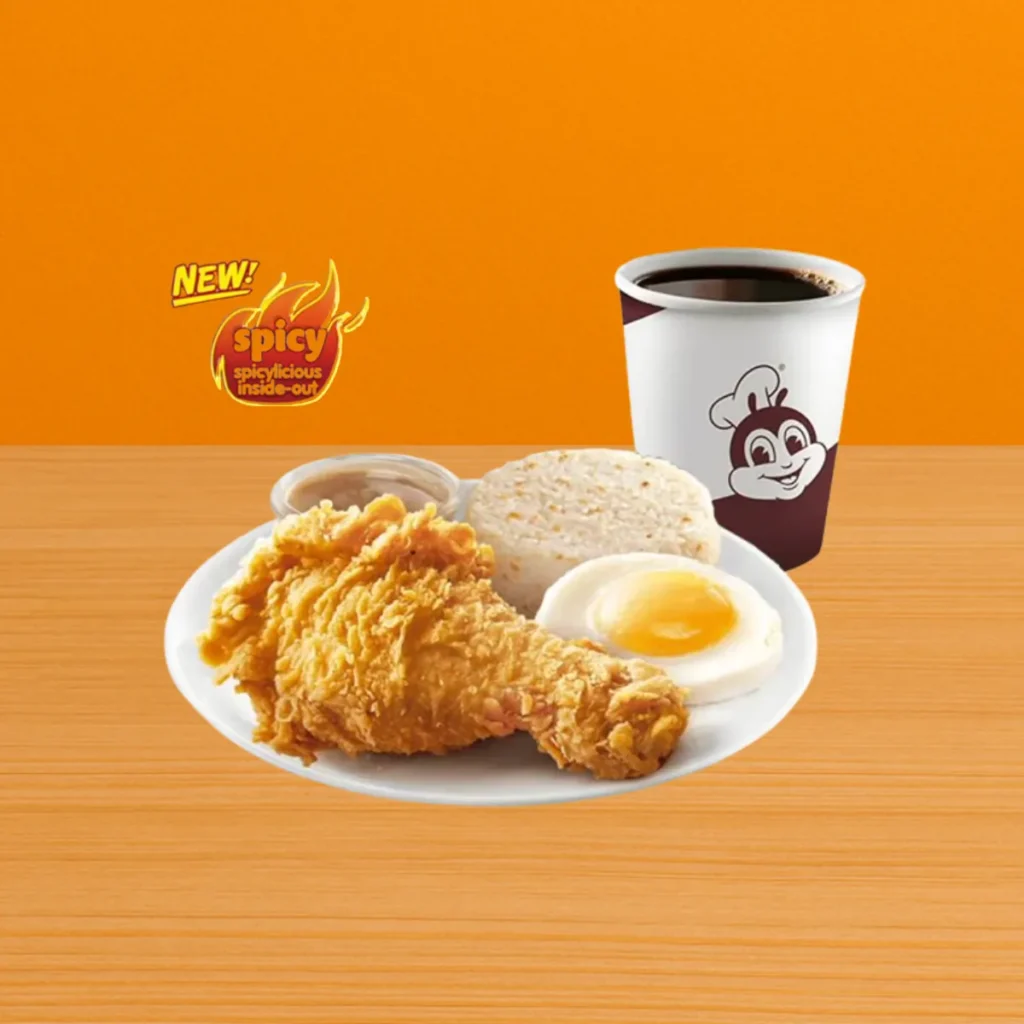 Jollibee Breakfast Menu 2025 Philippines – Updated Prices & Meals 2 1 pc. Breakfast Chickenjoy New Spicy w Drink 191