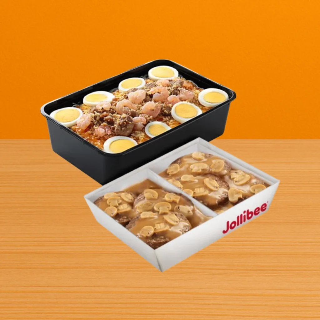 Inspect Jollibee Burger Steak Menu and updated Prices in Philippines (2025) 9 6 – pc Burger Steak w Palabok Family Pan