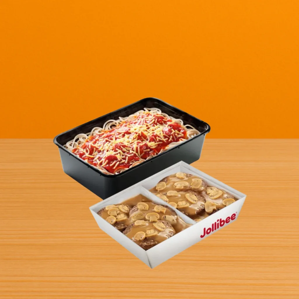 Jollibee Menu Price List Philippines 2025 – Updated Meals & Prices 6 8– pc. Burger Steak w Jolly Spaghetti Family Pan