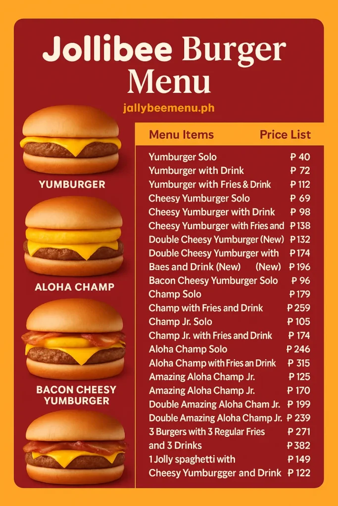 Jollibee Burger Menu Card