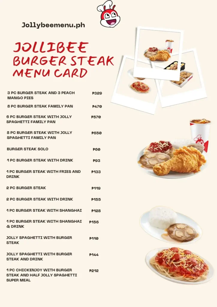 Inspect Jollibee Burger Steak Menu and updated Prices in Philippines (2025) 21 Jollibee Burger Steak Menu Card with Update price