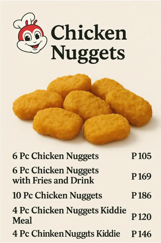 Jollibee Chicken Nuggets: Updated Menu & Prices in the Philippines (2025) 5 Jollibee Chicken Nuggets Menu Card
